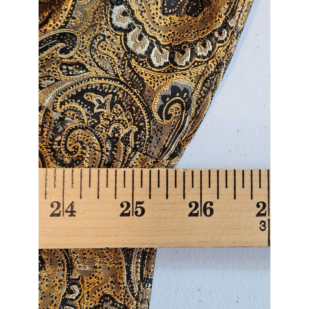 Barry Wang Mens 2XL Gold Black Paisley Silk Blend Button Front Dress Shirt - Picture 9 of 10